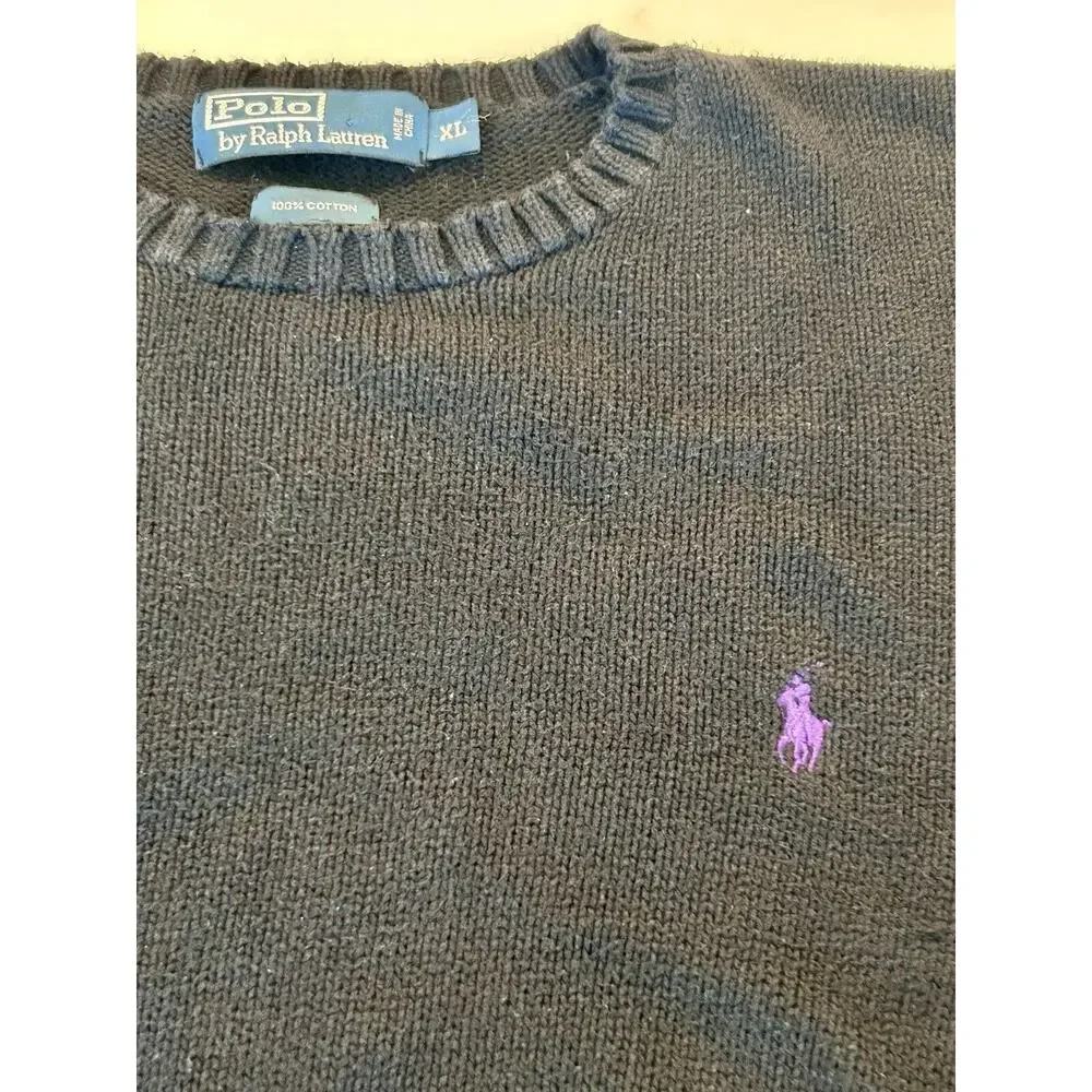Polo Ralph Lauren Sweater Mens XL Extra Large Black Pima Cotton V‎ Neck Pullover